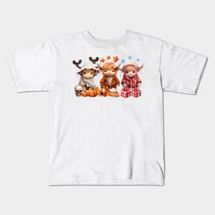 Happy Hallothanksmas Highland Cow #1 Kids T-Shirt